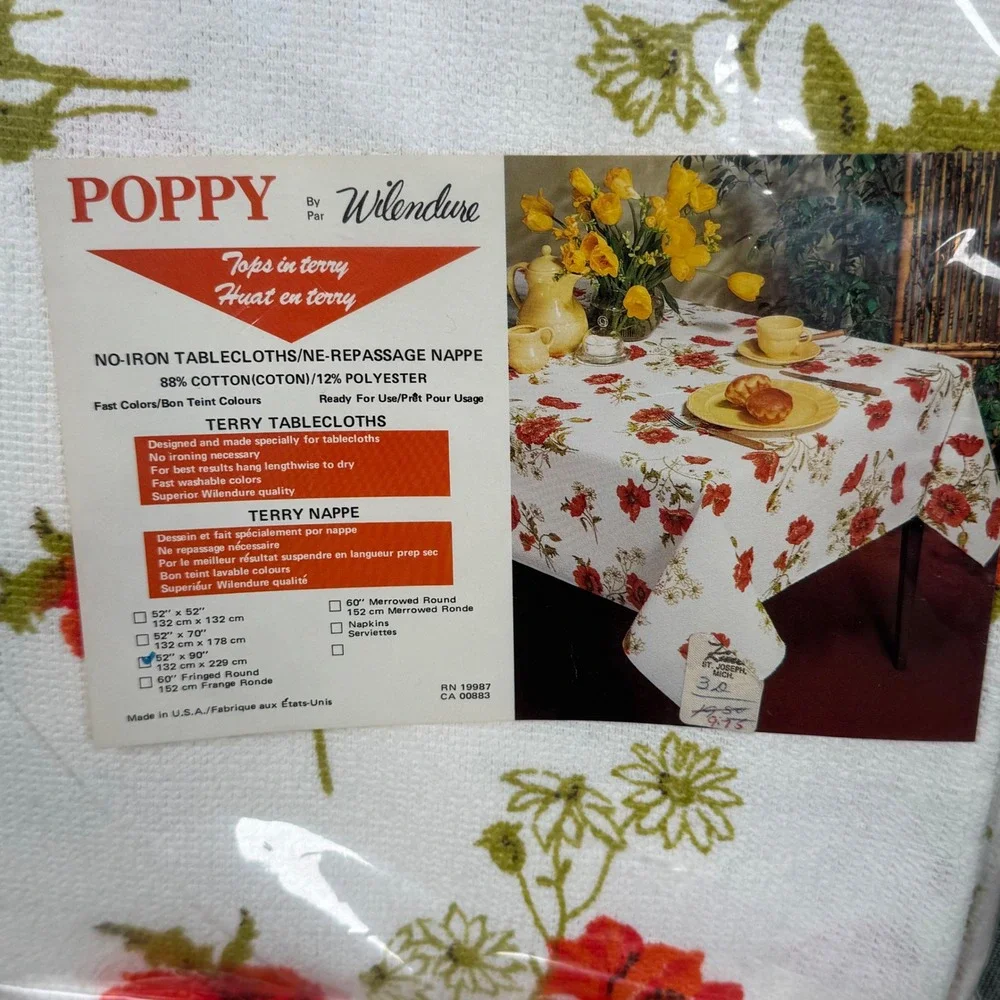 NOS VTG Poppy Wilendure Terry Tablecloth 52x90 No Iron Floral‎ 50s Retro MCM Art